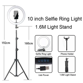 Gredzens Gaismas LED Selfie Stand Statīvu Aptumšojami YouTube Lampas Foto Video Kameras Tālrunis ringlight, Lai Grims Dzīvot Aizpildīt Gaismas