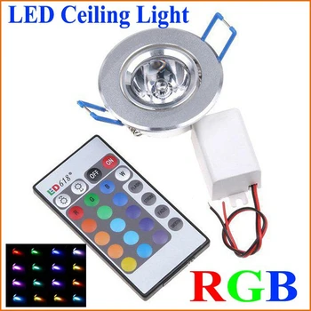 1gb LED Spuldzes, Lampas 3W RGB, 16 Krāsas Punktveida Gaismas AC85-265V + INFRASARKANO staru Tālvadības pults RGB LED Griestu Downlight
