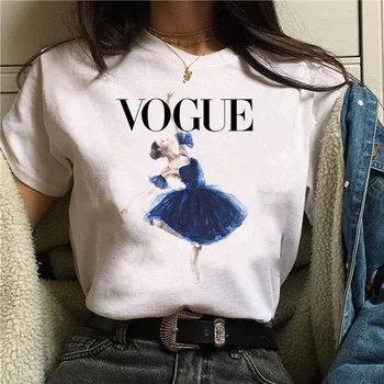 Vogue Sieviešu Tshirts Harajuku korejiešu Stilā, Baleta Deju Meitene Drukas T Karikatūra Izdrukāt Īsām Piedurknēm T-krekli, Sieviešu Topi,