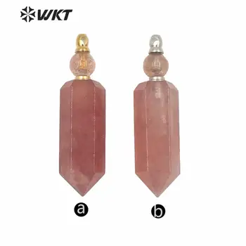WT-P1584 Vairumtirdzniecības sievietēm zelta electroplated garu kvarca strawbery ctrine akmens kulons karstā jauns rozā smaržu pudeles kulons