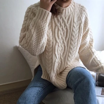 Colorfaith 2021. gada Pavasarī Ziemas Sieviešu Džemperi Džemperi Siltā Minimālisma korejas Modes Cietā Savvaļas Lielajam Džemperi SW7033