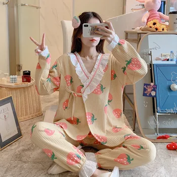 XIFER Kokvilnas Māsu Drēbes, Liela Izmēra Pidžamas Sieviešu Pavasara Rudens Kimono Sievietēm pēc Dzemdībām Pidžamu Ērti Homewear