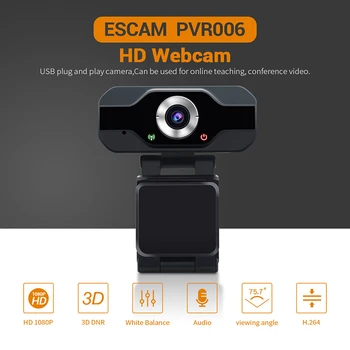 ESCAM PVR006 USB Kamera, Full HD 1080P Ar Trokšņu Slāpēšanas Mikrofons Skype Tiešraides Kameras Datoru