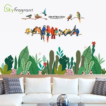 Spilgti zaļā papagailis augi, sienas uzlīmes, home apdare, dzīvojamā istaba dīvāns TV fona sienas dekors pašlīmējošu guļamistaba dekori