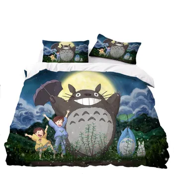 Totoro Anime Gultas Komplekts となりのトトロBed Vāciņu, 2 Spilvendrāna/3Pcs Funny Dzīvnieki, Multfilmu Bērnu Gultas Veļas Komplekts Mājas Tekstila Dropshipping