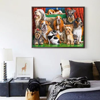 5d diy Dimanta glezna Krustdūrienā komplekts Dimanta Izšuvumi mozaīkas ģimenes suņi modelis attēlā KBL