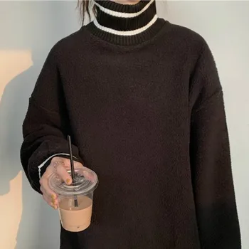 Džemperi, Sievietēm, Ziemas Biezāka Mīksts korejas Jauki Meitenes augstu uzrullētu apkakli Džemperis Preppy Visu maču Modes Jauno Populāro Sieviešu Trikotāža