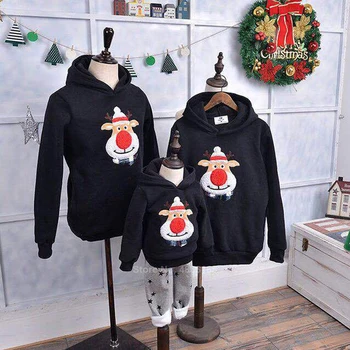 Ziemassvētku Pidžamu Ģimenes Piedāvātos Ziemas Kažokādas Kapuci sporta Krekls Santa Claus Izšuvumi Silti Ziemsvētki Hoodies Momme un Man Drēbes