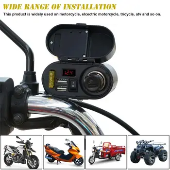 Motociklu ūdensizturīgs piepīpētāja dual usb multi-funkciju, mobilais telefons ar lādētāju spriegums laika displejs motociklu detaļas