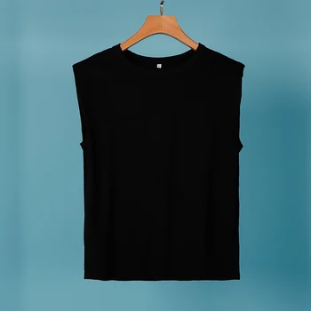 Sieviešu Kokvilnas Polsterētām Plecu T-Krekls O-Veida Kakla Bez Piedurknēm, Solid Korejas Sieviešu T-Krekli 2020 