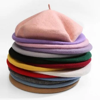 Beanie tīrtoņa krāsu gadījuma retro dāmas, cepure, berete dzīvoklis klp sieviešu vilnas silts ziemas berete beretes cepures sieviešu