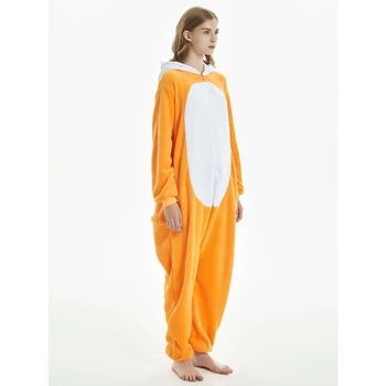 Kigurumi Gudrs Apelsīnu Fox Dzīvnieku Karikatūra Flaneļa Pidžamas Pidžamas Unisex Pieaugušo Nightie Sleepwear