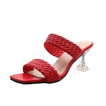 Sieviešu sandales jauna vidēja papēža sandales, čības sieviešu vasaras nodilumu izturīga neslīdoša bieza-soled augstpapēžu kurpes sieviešu modes