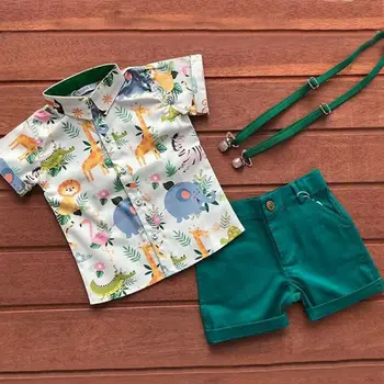 Baby Boy ClothesKids Toddler Kopa Ar Īsām Piedurknēm Zoo Drukāt Tops Un Šorti Tērpiem
