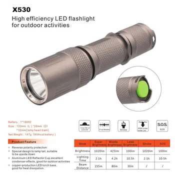 AloneFire X530 Pārnēsājams LED Lukturītis 18650 Kabatas gaismas Cree XML L2 Taktiskais Lukturītis Ūdensizturīgs 5 režīmi Meklēšana Gaismas