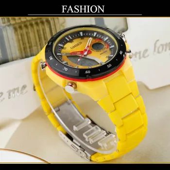 Modes Digitālo Vīriešu Kvarca rokas Pulkstenis Vairumtirdzniecības OHSEN Silikona Siksniņa skatīties Yellow Dial Ūdensizturīgs Āra Sporta Pulksteņi Dāvanas