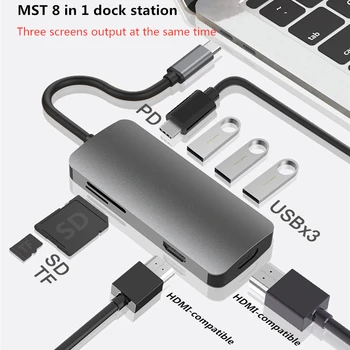 MST Doka Stacijas Dual HDMI 4K divu Monitoru USB C Adapteris USB 3.0 VGA RJ45 PD Maksas Macbook Pro C Tipa Docking Konvertētājs