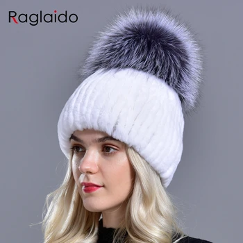 Sieviešu ziemas kažokādas cepures dabas rex trušu kažokādas pompom adīts silts, elastīgs modes pūkains bieza āra īstu dabīgās kažokādas cepure