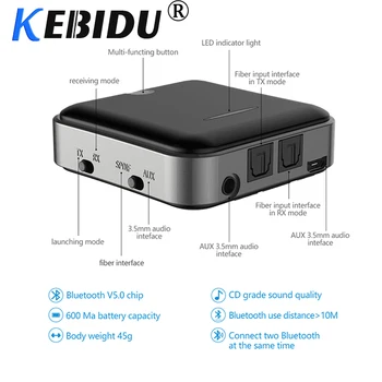 Kebidu CSR8675 Bluetooth 5.0 Raidītājs Uztvērējs Digital Optical Toslink APTX HD Adapteris 3.5 mm/SPDIF TV Skaļrunis Austiņas