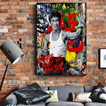 Bruce Lee Abstrakts Attēls Grafiti Ielu Mākslas Glezniecības Plakāti Un Izdrukas Kung Fu Superstar Audekla Sienas Attēlu Dzīvojamā Istaba