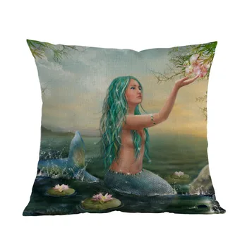 Skaista Princess Fantasy Blue Mermaid Saulrietā, Gariem Matiem, Seksīgs Skaistumu Mest Spilvens Gadījumā Mājas Dīvāna Apdare Spilvena Vāka