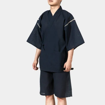 Vasaras Tradicionālo Japāņu Kimono Vīriešu Kokvilnas Seersuckers Yukata Vīriešu Pirts Drēbes, Uzstādīt Kimono Skatuves Sniegumu Samurai Apģērbi