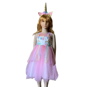 Purima Varavīksnes Vienradzis Saģērbt Meiteņu Deju Bumbu Princess Dress Birthday Party Dāvanu Halloween Cosplay Kostīms ar Unicron Galvas stīpa