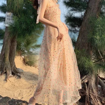Vasaras Sieviešu Mežģīņu Kleita Sieviešu Modes Spageti Siksna Bez Piedurknēm-Line Beach Sweet Kleita Lady Eleganta Kleita Puse