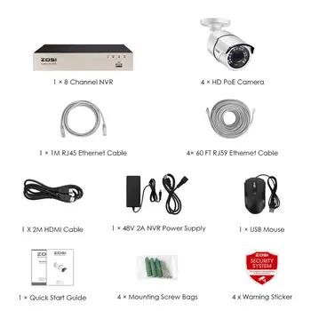 ZOSI Jaunu 5MP PO, Video Drošības Sistēmu, un (4) 2 Megapikseļu Āra Bullet 2MP 1080P IP Kameras ar Nakts Redzamības 120ft