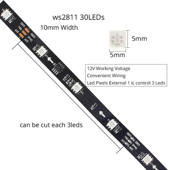 DC 12V Led Strip Gaismas Ar Mūzikas Sinhronizācijas Kontrolieri Digital led lentes ws2811 5050 RGB Adresējama Led lentes Varavīksnes Krāsu 1-5M