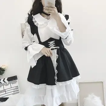 Japāņu Lolita Stila Meitene Salds Apģērbs Vestidos Femininos Cosplay Retro Lady Doll Kleita Kawaii Ruffles Sievietes Puses Kleita