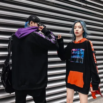 Hoodies Vīriešiem Harajuku Krāsu Salikuma Iespiesti Džemperi Krekli 2019 Streetwear Modes Hip Hop Kapuci Topi Vīrietis pelēkā vārna WG463
