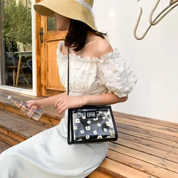 2gab/Komplekts Sievietēm Caurspīdīgu Plecu Crossbody Bag Classic Tekstūra Radošās Dizaina Elegants Klasiskā PVC PU Daisy Sajūgs Totes