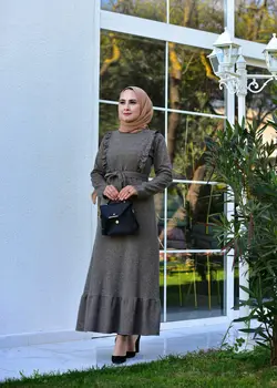 Volāns Detalizētu Siksnas Hijab Kleita Sievietēm Gara Kleita Ziemas Abaya Džemperis Rudens Arābu Marocian Turku Kleitas Dubaija Modes