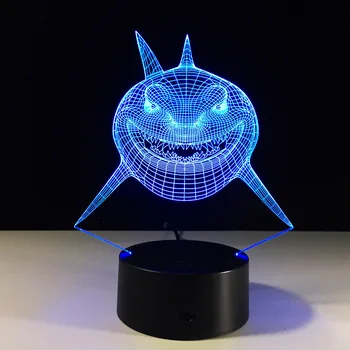 Sīva Haizivs Zivju 3D LED Lampa USB LED Lampa Zemūdens Pasaules Dzīvnieku 7 Krāsas Maiņa, Galda, Galda, Nakts Apgaismojums Bērniem, Rotaļlietas, Dāvanu
