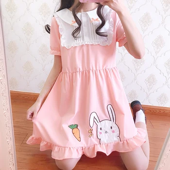 Japāņu rozā sweet lolita kleita cute burkānu trušu plāksteris mežģīnes bowknot viktorijas kleita kawaii meitene gothic lolita op loli cosplay