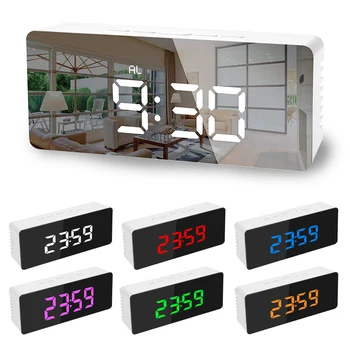 Fuctions Pogu Digitālais Spogulis, LED Displejs Modinātājs Galda Pulkstenis, Temperatūras, Kalendāru Atlikšanas Funkcija ar USB 1pc 14x50x3.4cm