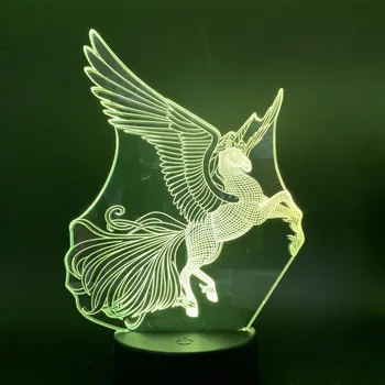 3D Lampas Pegasus Krāsas Mainās Nakts Gaisma Bērniem Dāvanu dzīvot Istabā 3D Gaismas Pieskārienu Sensoru Nightlights Dzīvniekiem Led Nakts Gaisma