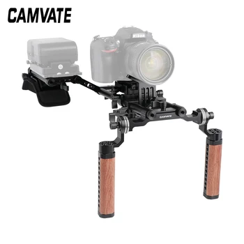 CAMVATE Pro Plecu Mount Platformu Ar Manfrotto Plātne & Dubultā Rozete Koka Rokturi & Objektīvu Atbalsts DSLR Camera / DV Videokamera