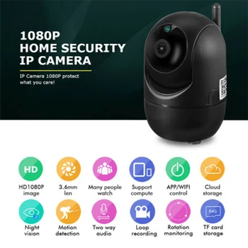 Melna Smart Home Security Uzraudzības 1080P Mākonis IP Kameras Auto Izsekošana Tīkla WiFi Bezvadu Kameras CCTV YCC365 PLUS