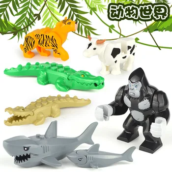 Rotaļlietas Dzīvnieku Krokodils Orangutans Haizivs Govis un zēns, rotaļlietas, celtniecības bloki izglītības meitene rotaļlietas ķieģeļi Ierīču Modelis
