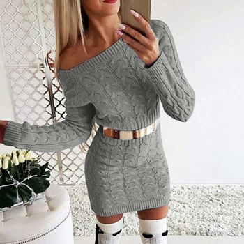 Sexy Bodycon Mini Džemperis Kleita Sievietēm 