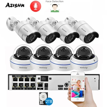 AZISHN H. 265+ 8CH 5MP POE VRR Komplekts Audio VIDEONOVĒROŠANAS Sistēma 5MP Dome IP Kamera, Sejas Noteikšanas P2P Indoor/Outdoor Video Novērošanas Komplekts