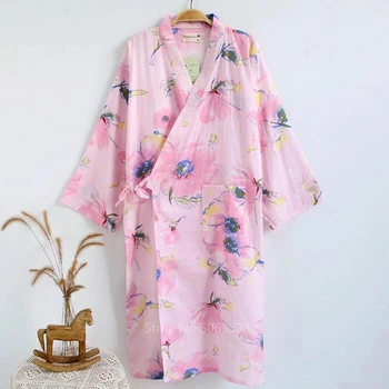 Vīrietis, Sieviete Japāņu Stila Pidžamu Peldmētelis Kimono Hanfu Kostīmu Yukata Gadījuma Harajuku V-Veida Kakla Kokvilnas Ziedu Sleepwear Jaciņa