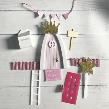 Roku darbs, rozā Arch Pasaku durvju lieliska dāvana meitenēm, miniatūras burvju fejas zobu feja durvju Komplekts Putekļu Welcome Mat Kājām Printeri