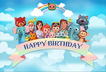 Bērnu Happy Birthday Party Banner Foto Fons Karikatūra Cocomelon Tēmu Fona Fotogrāfija Studija Photocall Vinila