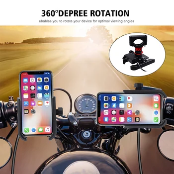 Universālo Motociklu, Velosipēdu, Motorolleru, ATV Stūres Atpakaļskata Spogulis Mobilā Tālruņa Turētājs Stand Mount Bracket USB Ports Lādētāja