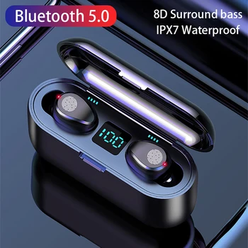 Bezvadu Austiņas Bluetooth V5.0 F9 TWS Bezvadu Austiņas, LED displejs, touch Sporta Austiņas iOS/Android Telefoniem HD Zvanu