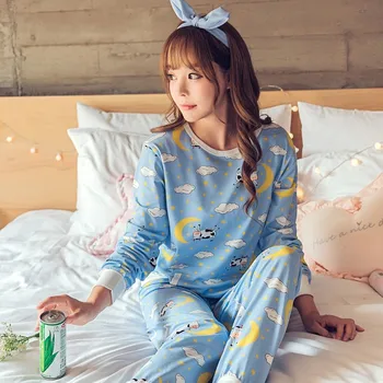 Sieviešu Pidžamas Komplekti ar garām piedurknēm uzvalks Dzīvnieku Karikatūra Liela Izmēra Meitenēm Sleepwear Sieviešu Pijamas Uzvalks Mājas Drēbes Pyjama Femme