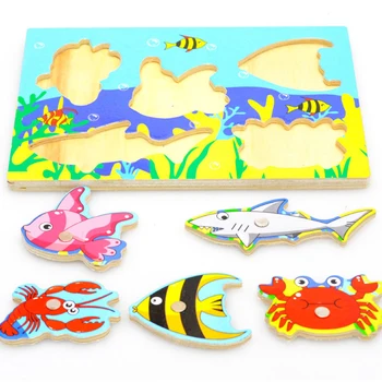 Bērnu Zvejas Spēle, Koka Okeāna Jigsaw Puzzle Board Magnētisko Rotaļlietu Stienis Fun Rotaļlietas Bērniem Izglītības Interaktīvās Zvejas Rotaļlietas